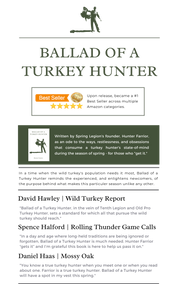ballad of a turkey hunter, tenth legion, old pro, spring, farrior, hunter farrior, book, hunting, call, how, mossy oak, nwtf, tom, kelly, tom kelly, public land, gobbler, decoy, project, literature, collectable, bottomland, eastern, osceola, merriams, rio grande, strutting