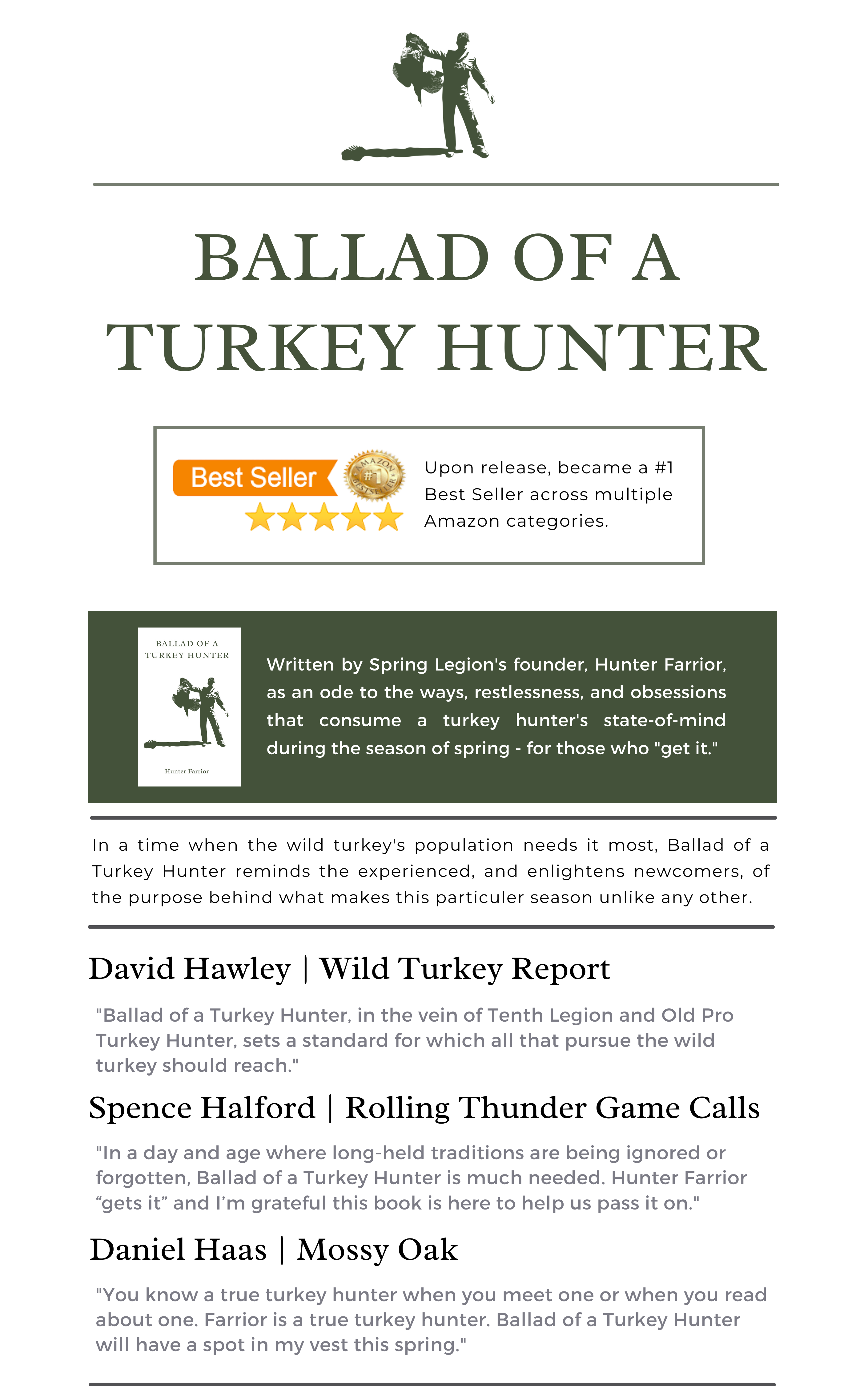 ballad of a turkey hunter, tenth legion, old pro, spring, farrior, hunter farrior, book, hunting, call, how, mossy oak, nwtf, tom, kelly, tom kelly, public land, gobbler, decoy, project, literature, collectable, bottomland, eastern, osceola, merriams, rio grande, strutting