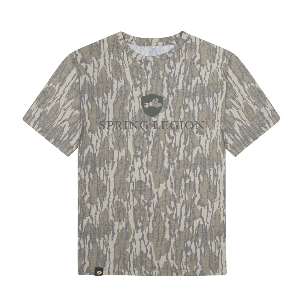 mossy oak treestand wash out tee, washout shirt, vintage, faded, retro, old school, vintage wash, bottomland, green leaf, greenleaf, original treestand, mossy oak, pattern