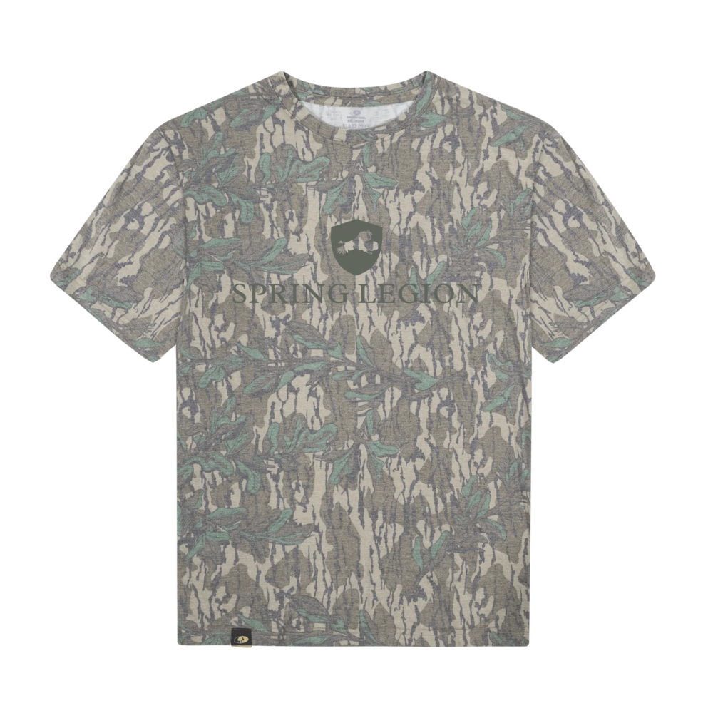 mossy oak treestand wash out tee, washout shirt, vintage, faded, retro, old school, vintage wash, bottomland, green leaf, greenleaf, original treestand, mossy oak, pattern