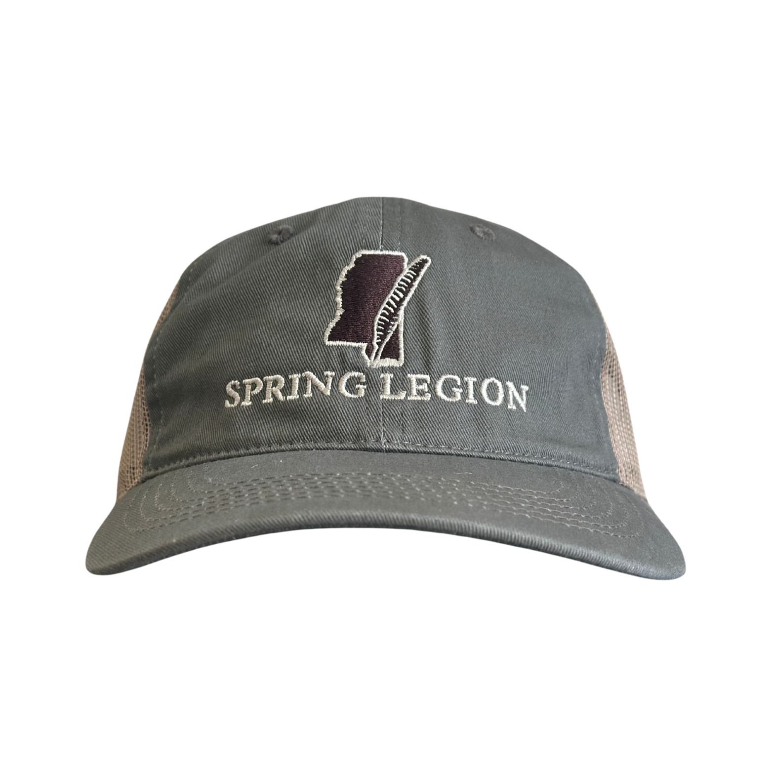 Mississippi Turkey Feather Platinum Unstructured Meshback Hat - Olive/Khaki